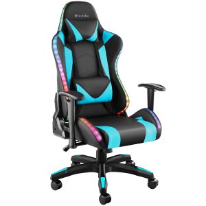 Tectake silla gaming con función de masaje, 66,5x69x119-126 cm, negro/azul