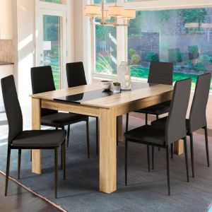 Conjunto mesa comedor negro haya - 6 sillas - 140 cm