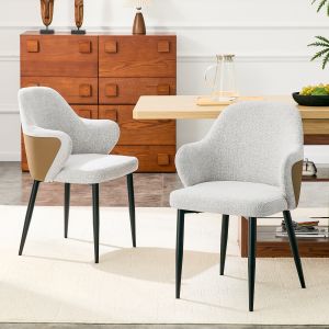 Silla comedor gris claro y marrón set de 2 patas metálicas negras