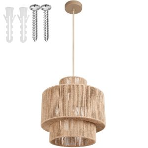 Lámpara colgante de yute en estilo boho, 40 w, 32 x 33 cm, natural
