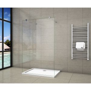 Mampara de ducha fija con película de seguridad 97x200cm,dos barra de 90cm