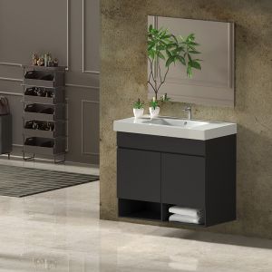 Mueble de baño nebari, lavabo y espejo 90x45cm con cajón grafito