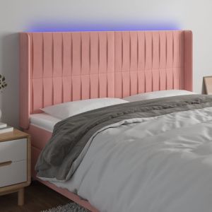 Cabecero con LED de terciopelo rosa 183x16x118/128 cm eso9959