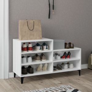 Mueble zapatero madera contrachapada blanco brillo 102x36x60 cm esxt9565