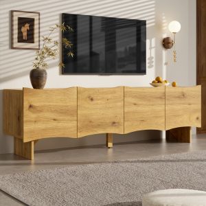 Mueble de tv 155 cm 4 puertas con pasacables MDF natural