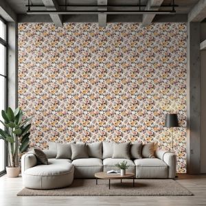 Papel floral romántico rosas delicadas color amarillo oro 60cm por 300cm
