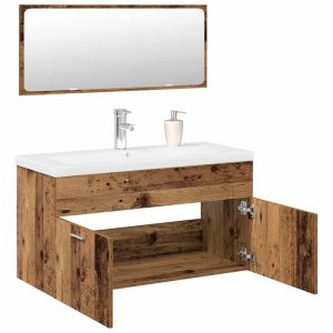 Juego de muebles de baño 3 piezas madera ingeniería envejecida esb2422