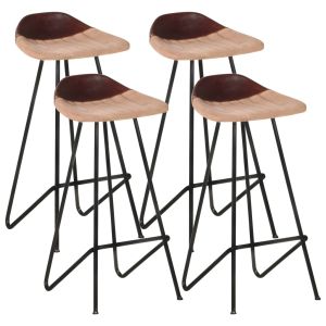 vidaXL taburetes de cocina 4 unidades cuero auténtico marrón