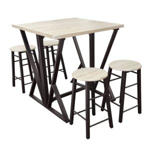 Mesa alta plegable + 4 taburetes l80 cm - marrón - dock
