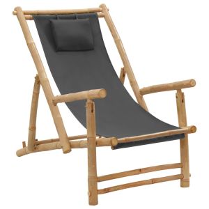 vidaXL silla de playa de bambú y lona gris oscuro