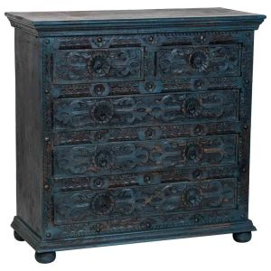 Comoda de madera artesanal azul 100x43x95h cm
