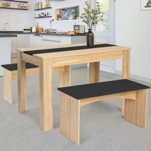 Mesa de comedor compacta - 2 bancos - haya negra - 110 cm