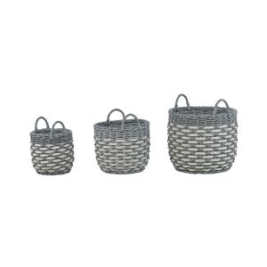 Conjunto de 3 macetas de mimbre gefira 31/39/49 cm ratán sintético gris