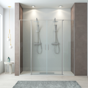 Mampara ducha frontal 2 puertas abatibles 2 fijos 240cm cromo