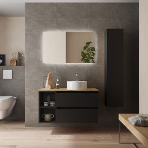 Mueble baño bequia 100cm + coqueta reversible + encimera + lavabo | negro