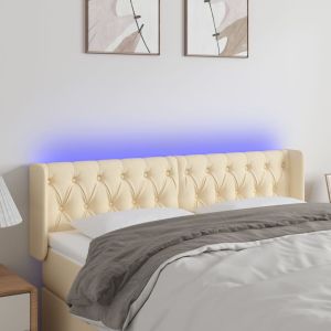 Cabecero con LED de tela crema 163x16x78/88 cm