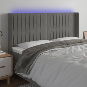 Cabecero con LED de terciopelo gris claro 163x16x118/128 cm eso9222