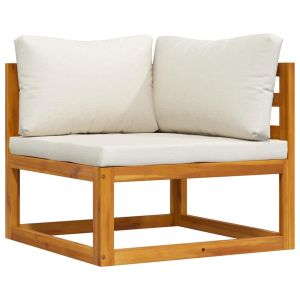 vidaXL sofá de esquina seccional y cojín blanco crema madera de acacia