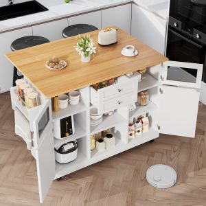 Isla de cocina con ruedas 1 cajón blanco 93,5x140x40cm