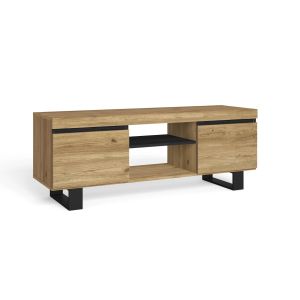 Mueble de tv con patas, roble y negro, 140x40x53cm