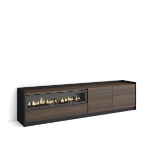 Mueble tv, 207x37x50cm, roble oscuro y negro, chimenea eléctrica rf4377