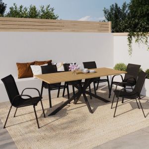 Conjunto jardín 8 plazas negro-madera - 190 cm