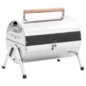 vidaXL barbacoa de carbón de sobremesa acero inoxidable doble parrilla
