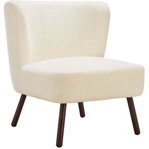 Sillón de cóctel estilo teddy, acolchado, funda de bouclé, blanco roto