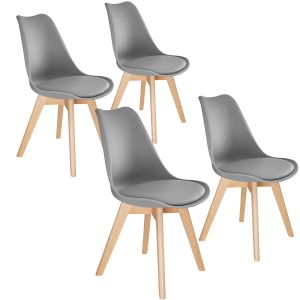 4 sillas de comedor, asiento acolchado, ergonómicas y estables, gris