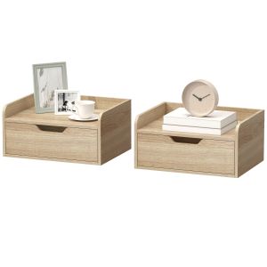 Juego de 2 mesitas de noche madera natural 40x30x19 5 cm