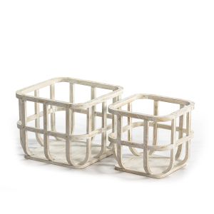 Set 2 cesto 39x40x31 , 30x31x29 madera blanco antique