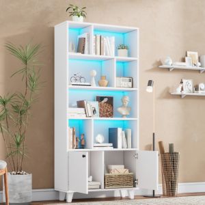 Estantería con 2 puertas y luz LED blanca 173x80x30cm