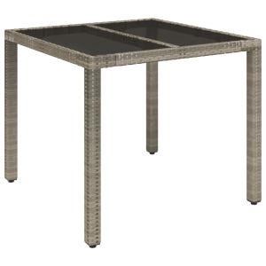 vidaXL mesa de jardín superficie de vidrio ratán pe gris 90x90x75 cm