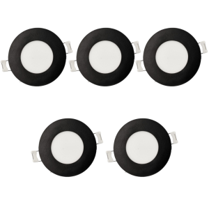 Pack x5 downlight LED empotrable 12v, 3w, luz fría 6000k. Marco negro