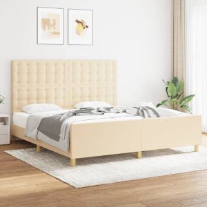 Cama con cabecero de tela color crema 180x200 cm