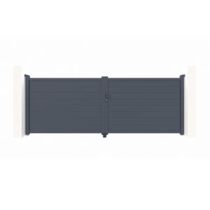 Puerta abatible 4m eiger al.140cm aluminio gris + 2 postes 20x20cm al.166cm