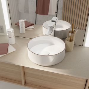 Lavabo de sobreponer redondo de cerámica - blanco con borde oro rosa