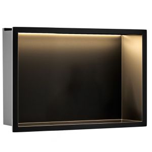 Rea repisa de baño empotrada LED 30x45 black, 10x45x30 cm