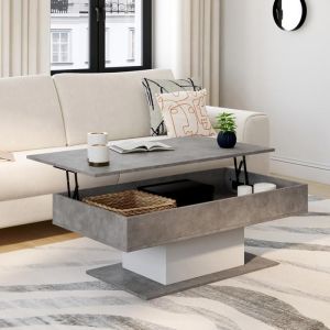 Mesa de centro rectangular elevable eden efecto hormigón y blanco