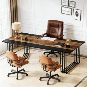 Mesa de reuniones y escritorio doble negro marrón 75x200x100cm