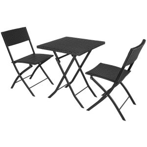 Conjunto de ratán para 2 personas, 3 piezas, plegable y ligero, negro