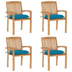 vidaXL sillas de jardín apilables 4 uds madera de teca con cojines
