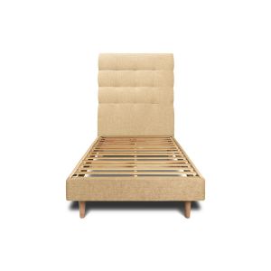 Cama de 90x200 cm con cabecero tapizado - tejido lienzo mate - amarillo