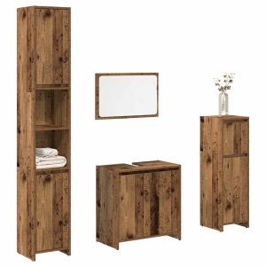 Juego de muebles de baño 4 piezas madera ingeniería envejecida esb1750