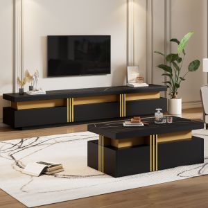 Conjunto de mueble de tv y mesa de centro para salón negro 42x200x40 cm