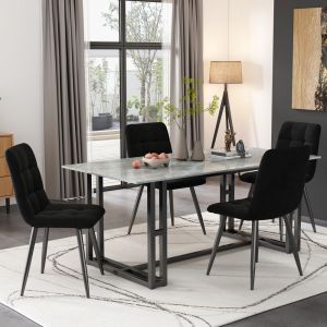 Silla de comedor terciopelo negro uso versátil set de 4 con respaldo