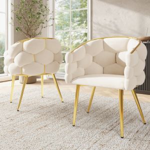 Set de 2 sillas terciopelo beige estilo moderno dorado