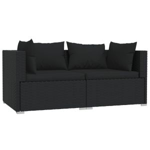 vidaXL sofá de 2 plazas con cojines ratán sintético negro