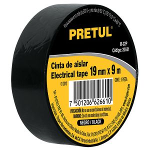 CINTA AISLANTE, 9 M, NEGRA, PRETUL