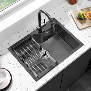 Fregadero de cocina inox 60x45cm - fregadero de 1 cubeta gris oscuro